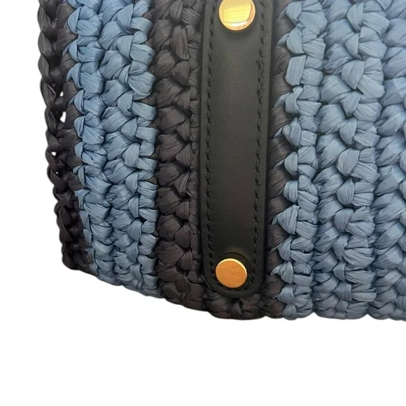 Kate Spade Sam Stripe Straw Medium Satchel Blue - Picture 6 of 16